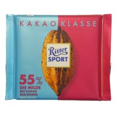 Шоколад Ріттер спорт Какао класу 55% м'який з Гани Ritter sport Kakao klasse 55% die milde aus ghana 100г